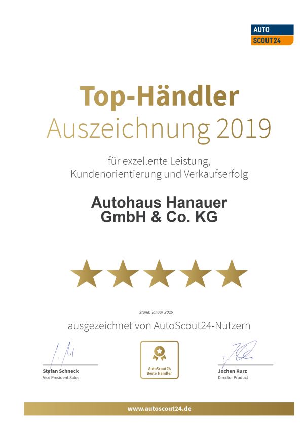 Händler Urkunde 2019 - AutoScout 24
